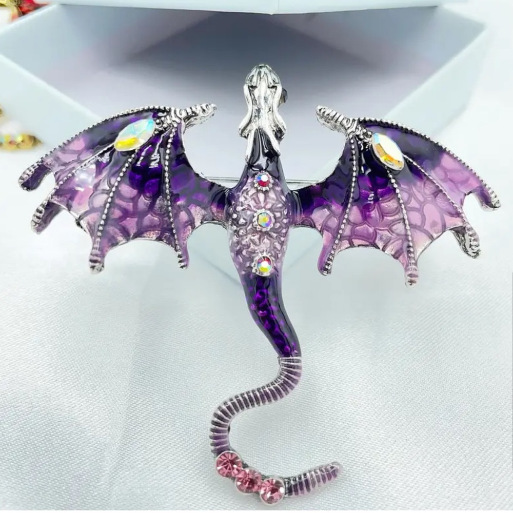 NEW Violet Purple Dragon Silver plated Brooch Pin